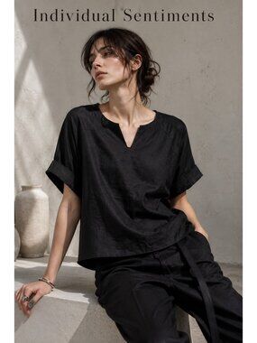 Individual Sentiments Black Linen Blend Textured Pullover Top 2 Japan Minimalist